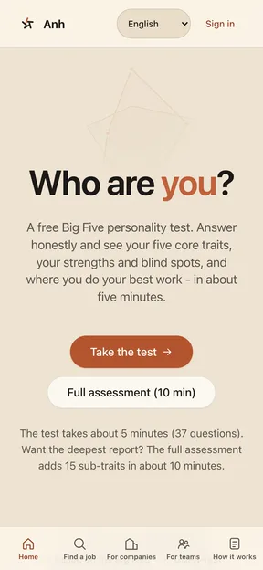 The Anh landing page on a phone
