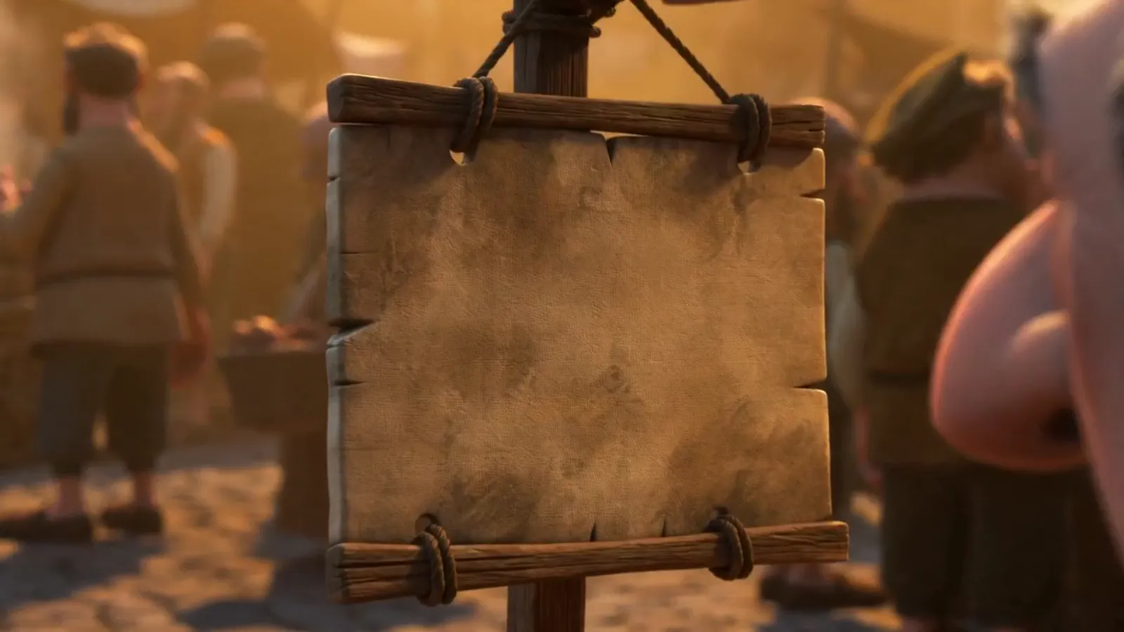 Feature-animation lighting on a crowd scene, built for a title card.
